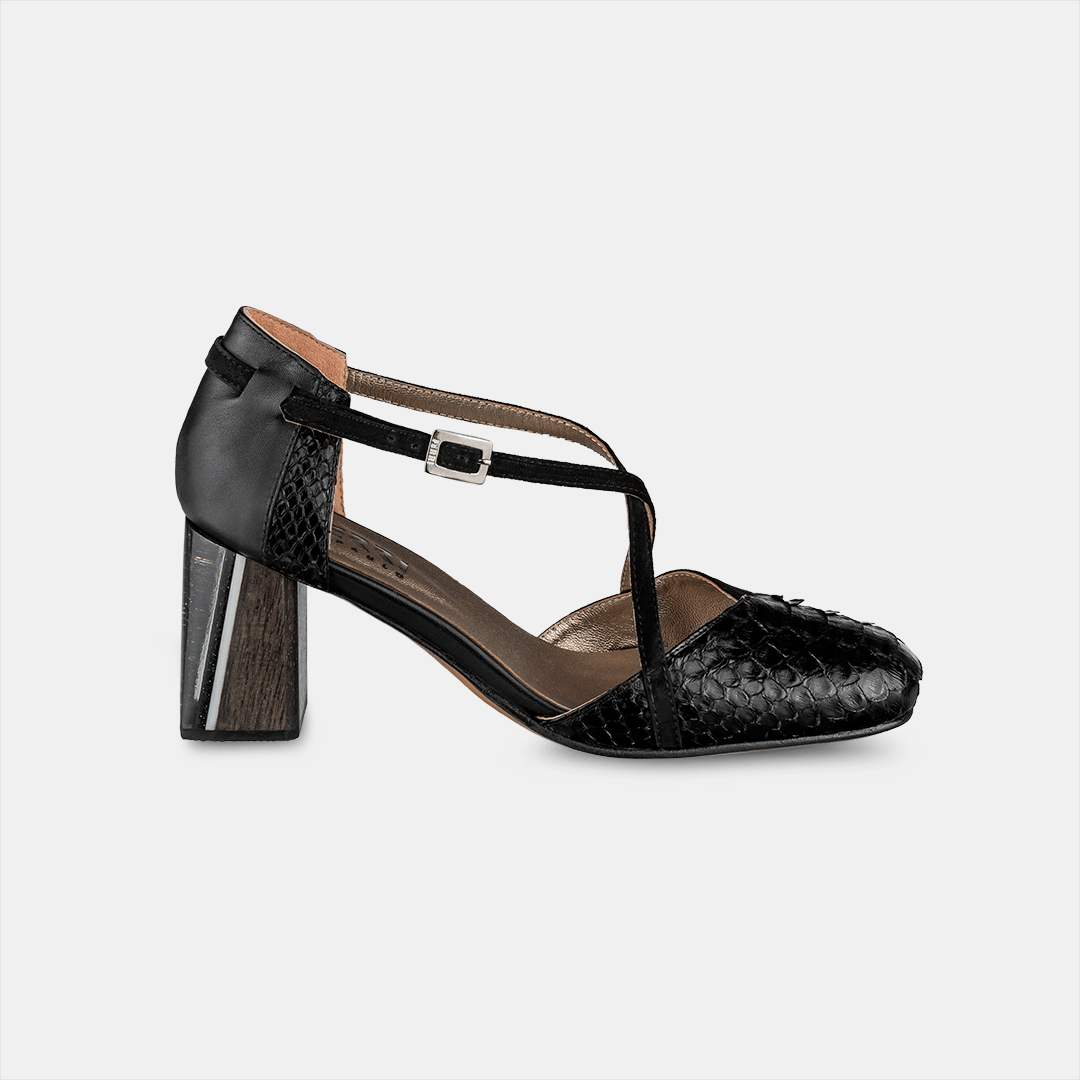 Scarpin Python Salto Acrílico Preto