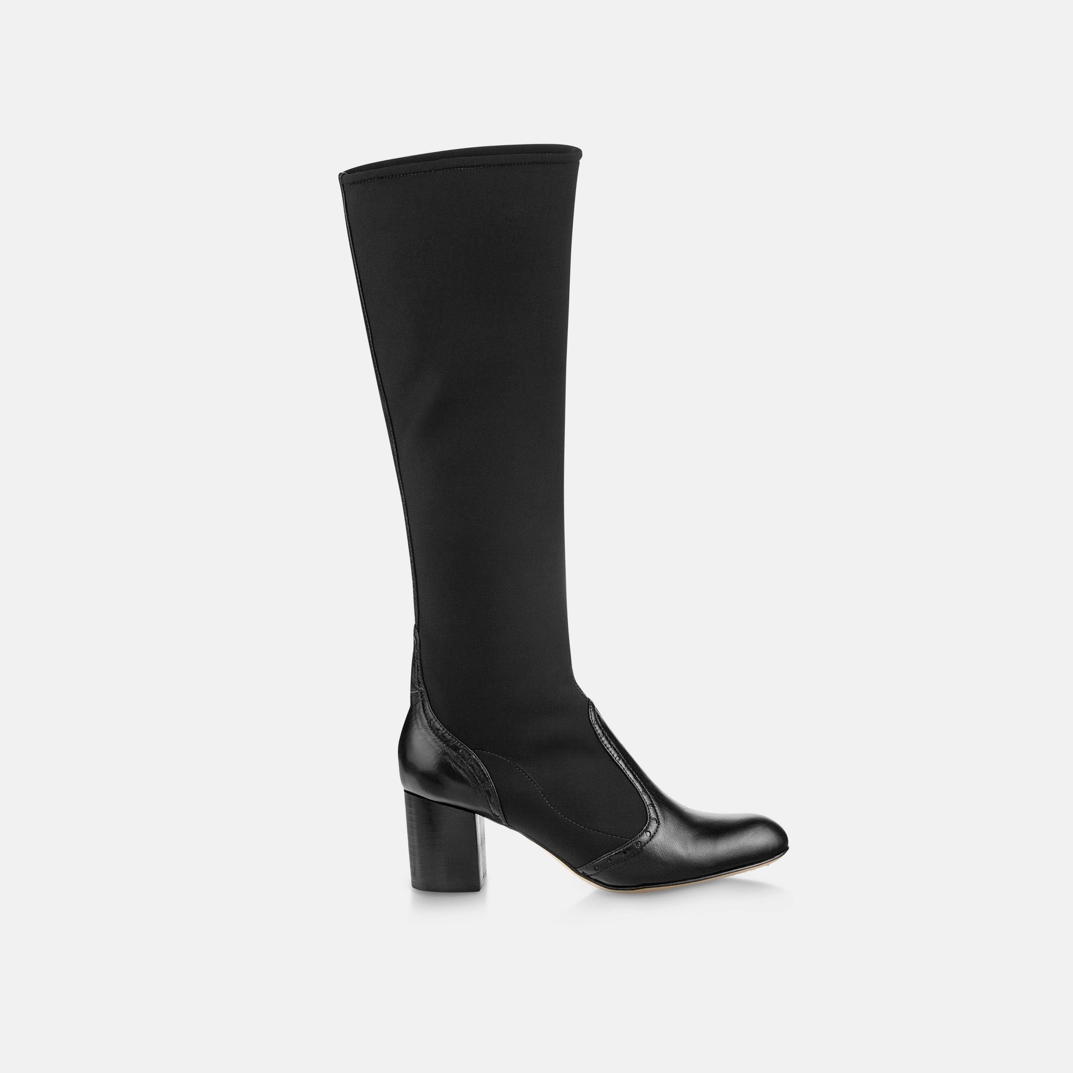 Bota Cano Longo Elastano e Couro