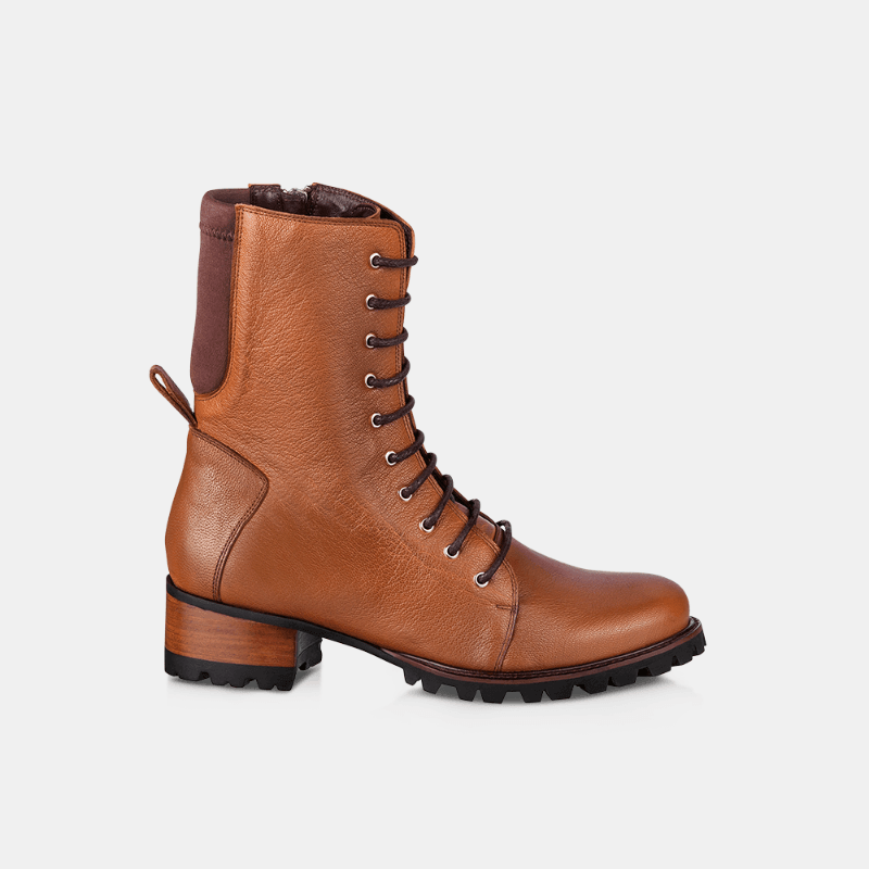 Bota Coturno Feminina Couro Caramelo